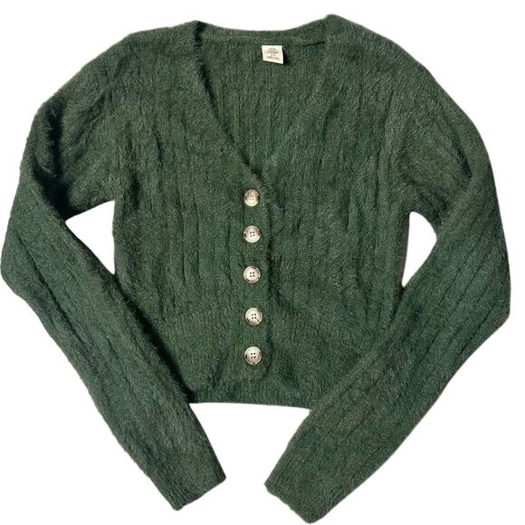 Urban Outfitters Dark Green Eyelash Cropped Sweater - Picture 1 of 6